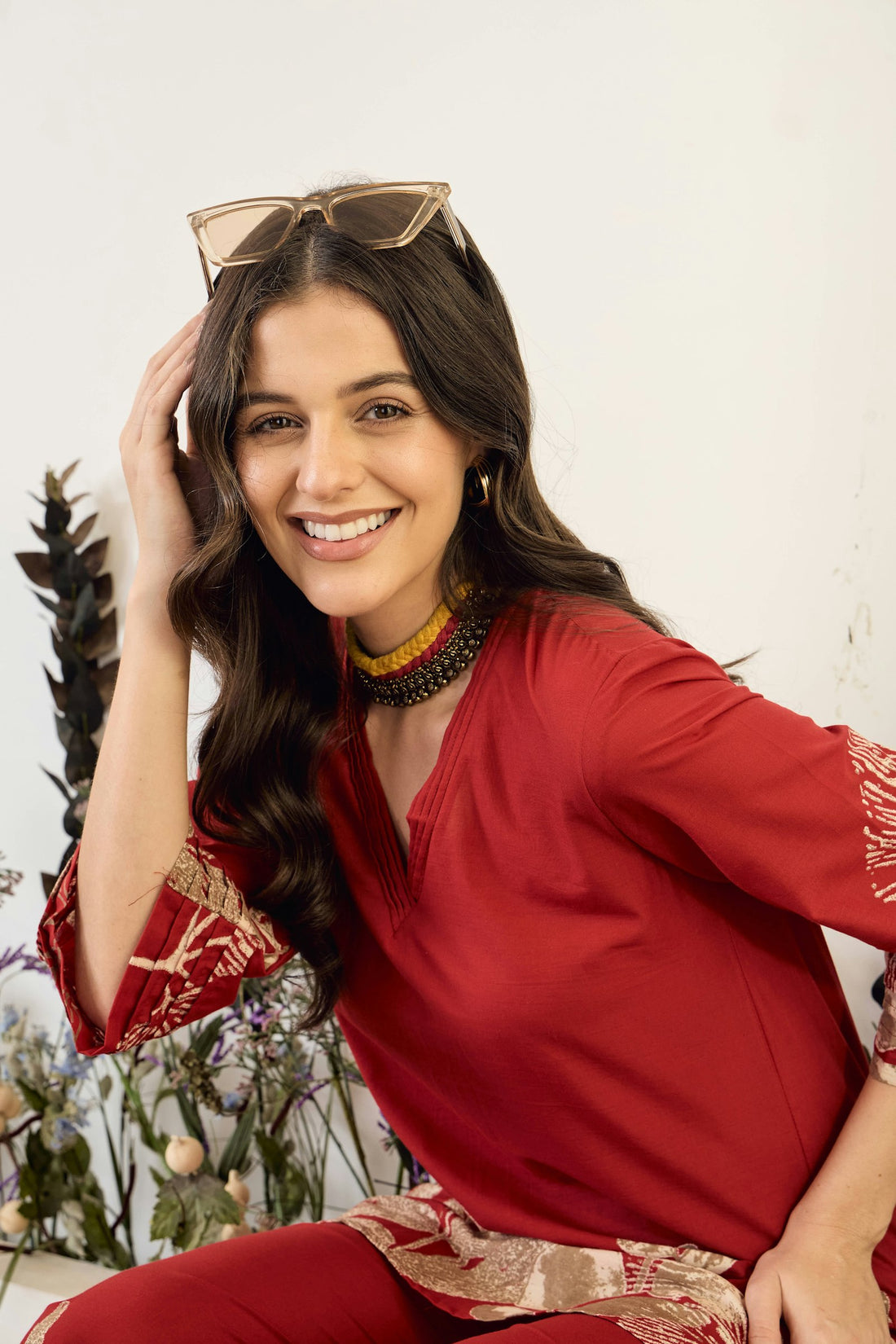 Confident young Indian woman in ethnic wear styled with modern accessories — Gen Z fusion fashion