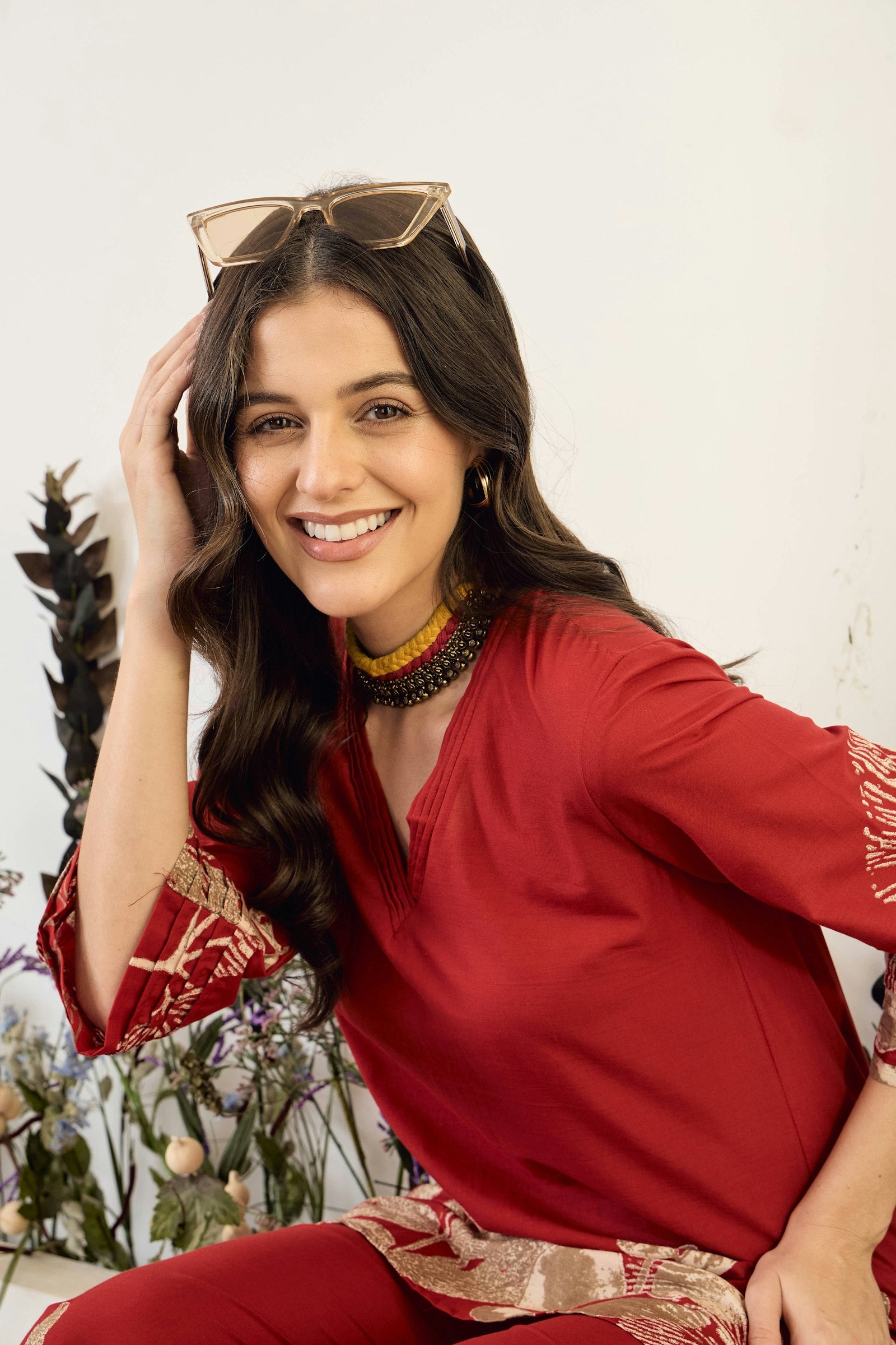 Confident young Indian woman in ethnic wear styled with modern accessories — Gen Z fusion fashion