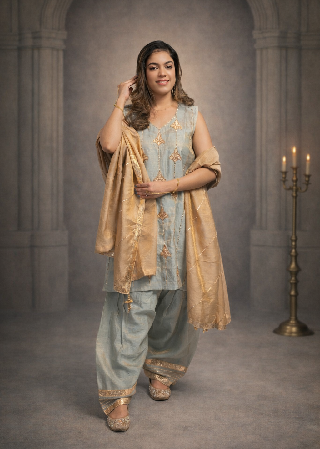 Powder Blue Tissue Salwar Kurta