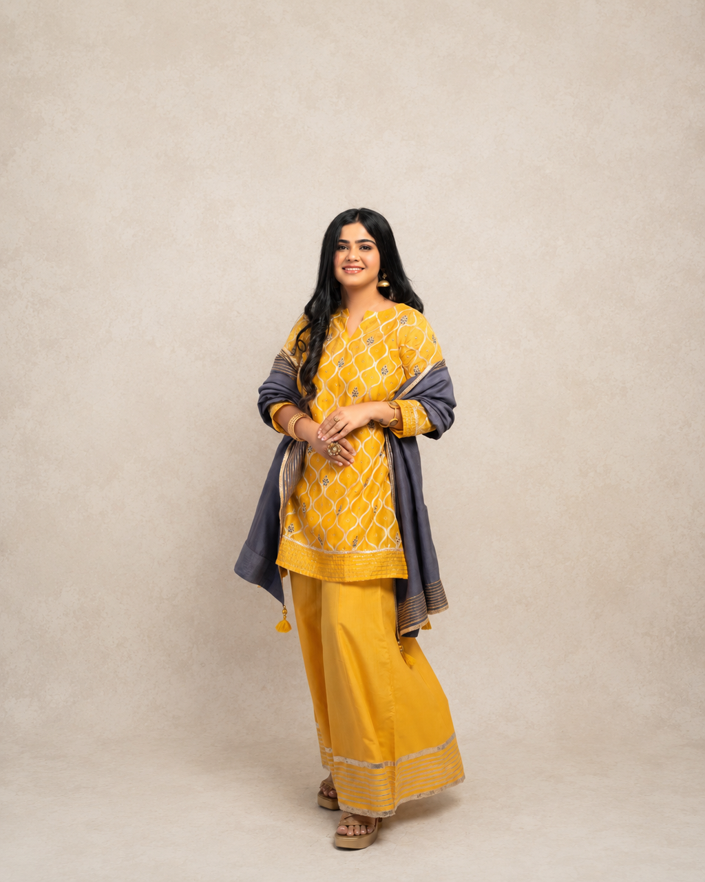 Yellow Grey Choga Dress