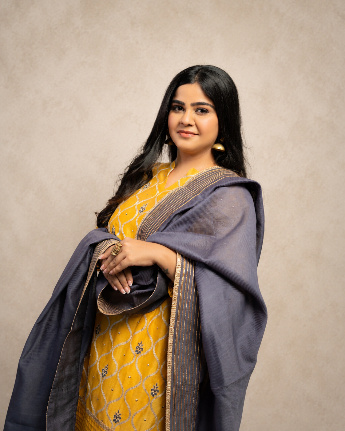 Yellow Grey Choga Dress