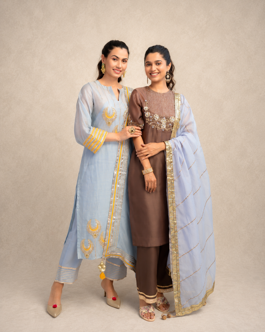 Coffee Brown Kurta Set with Blue dupatta