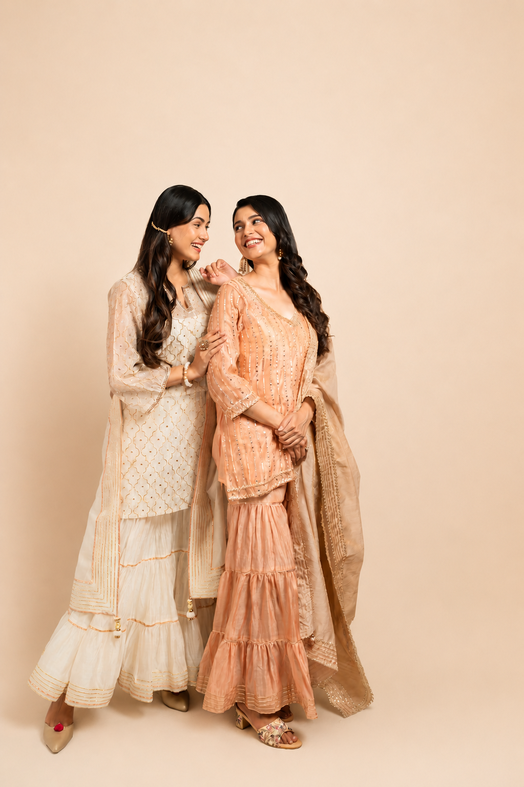 Peach Sharara Set