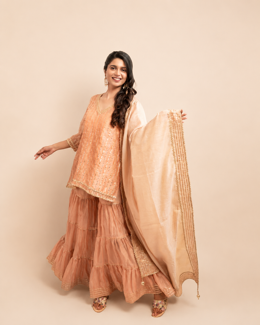 Peach Sharara Set