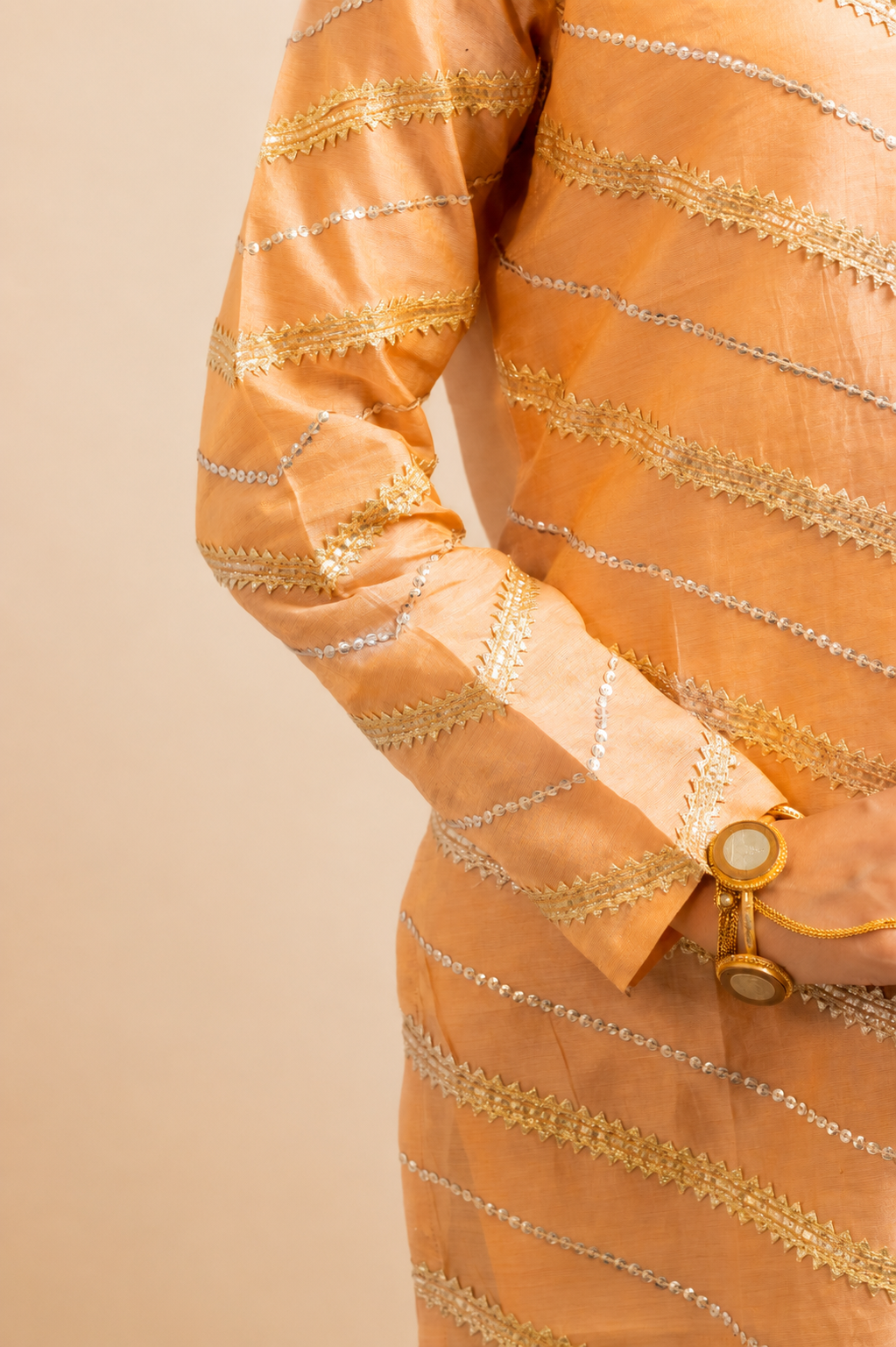 Peach and Grey Kurta Set