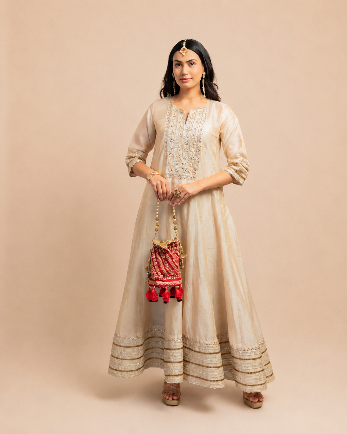 Gold Tissue Anarkali