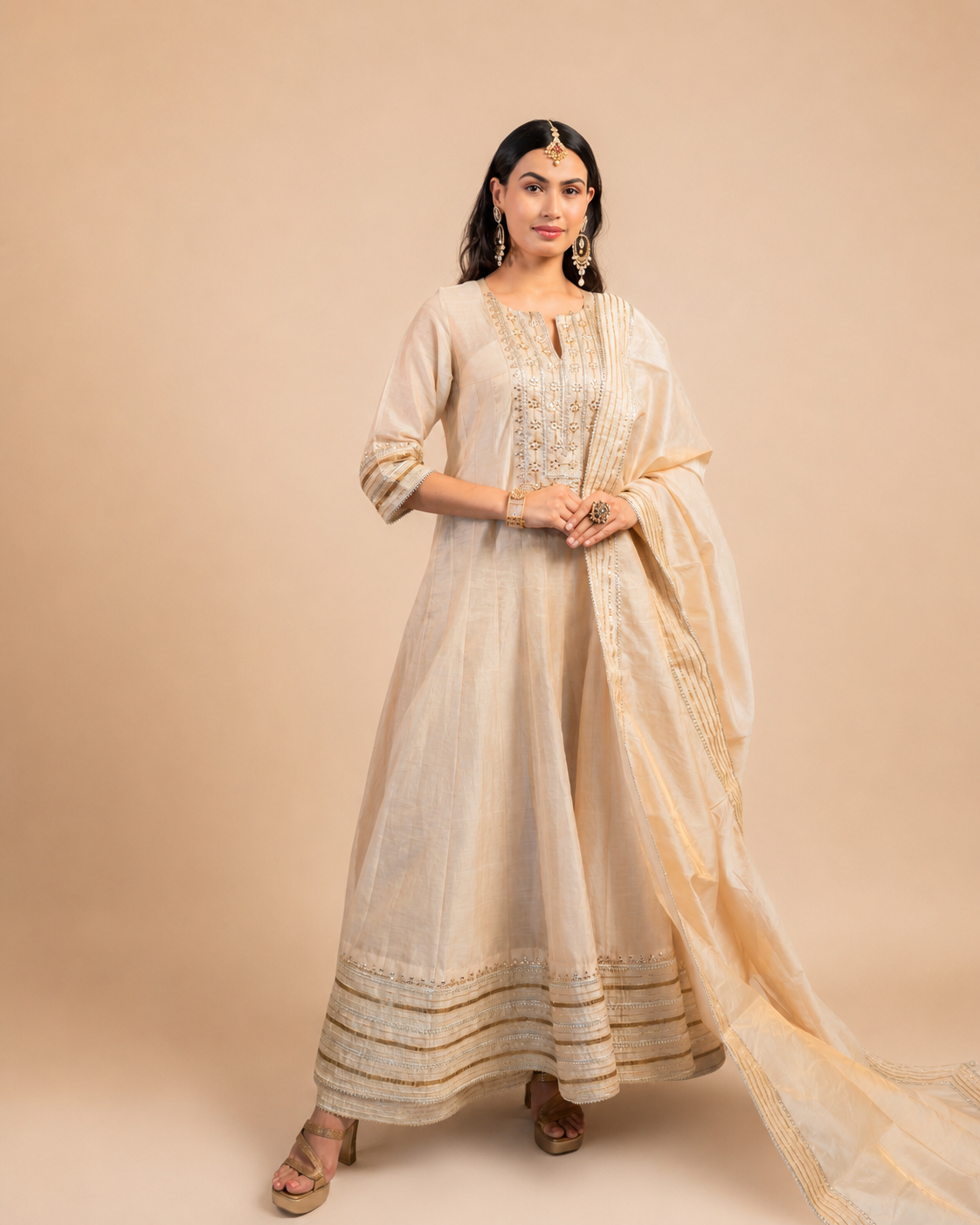 Gold Tissue Anarkali