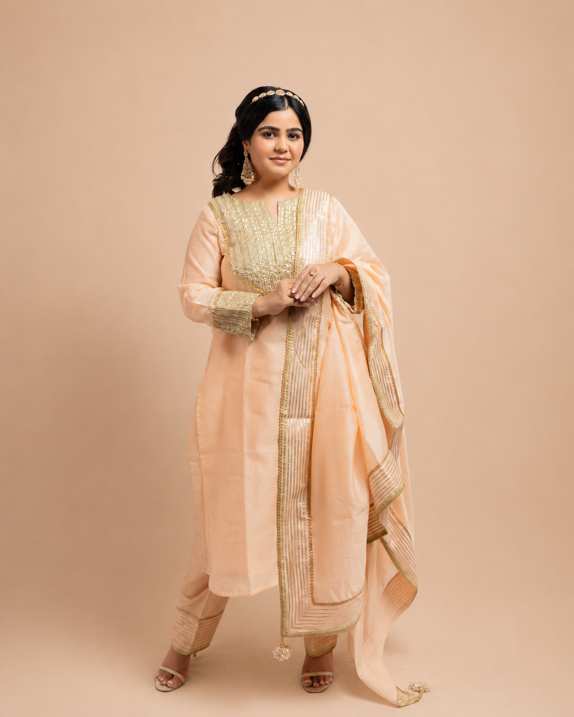Peach and Green Kurta Set