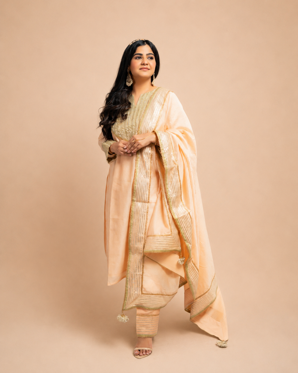 Peach and Green Kurta Set