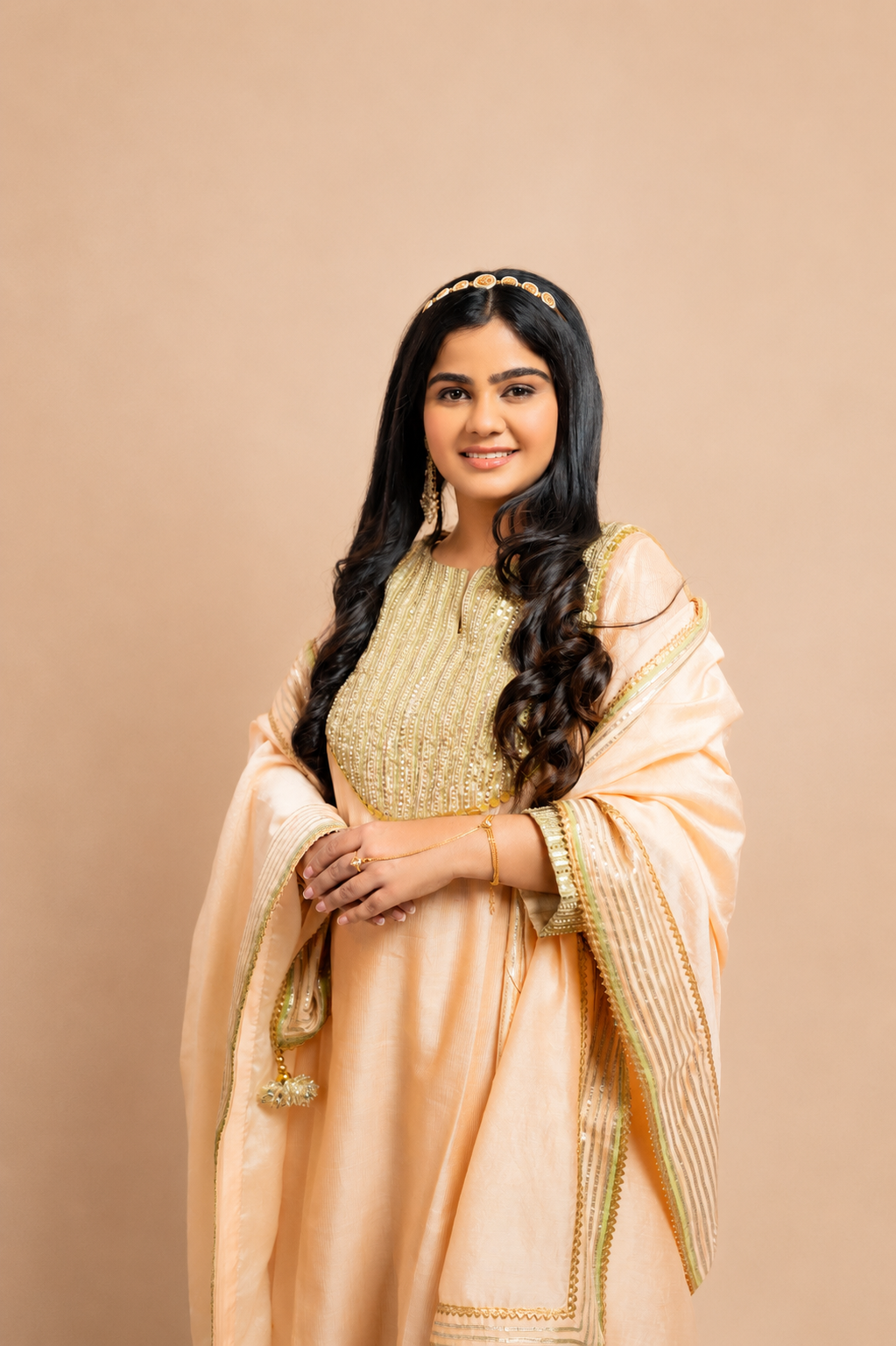 Peach and Green Kurta Set