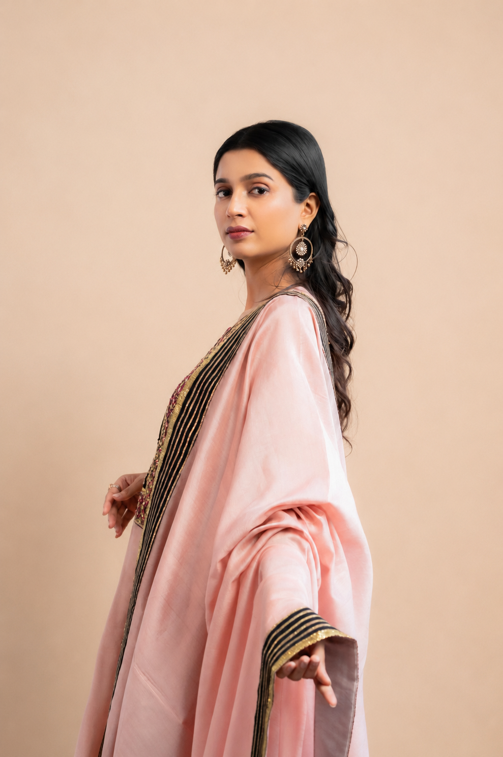 Blush Pink and Black Kurta Set
