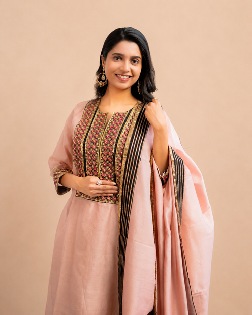 Blush Pink and Black Kurta Set