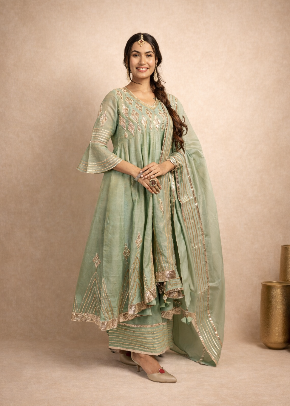Pista Green Tissue Anarkali