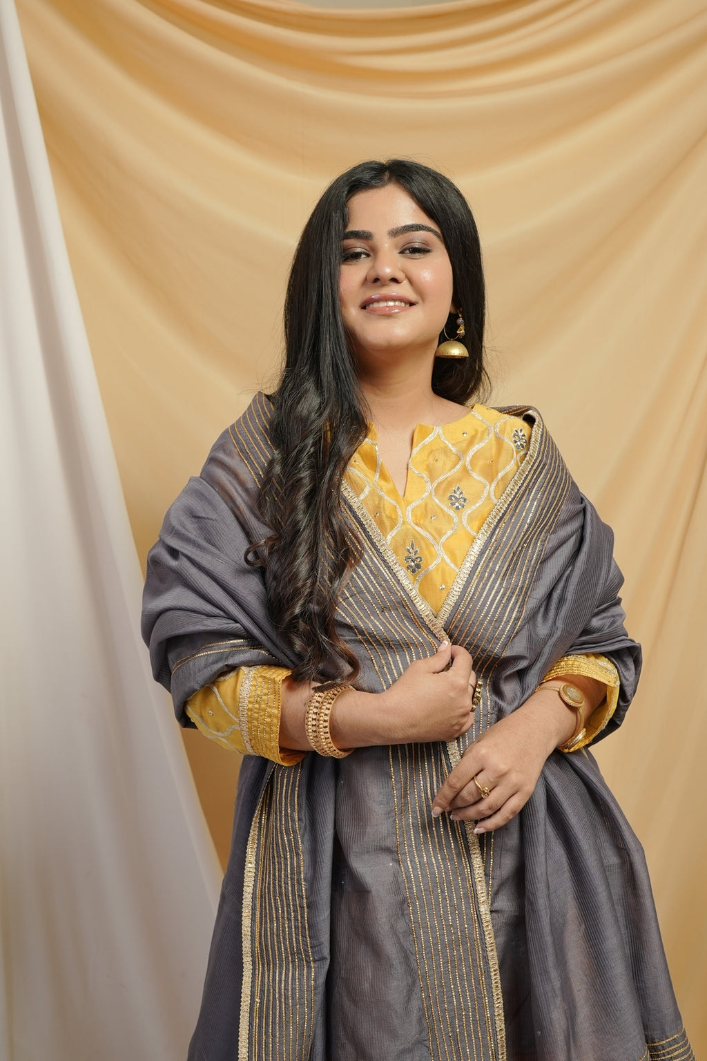 Yellow Grey Choga Dress