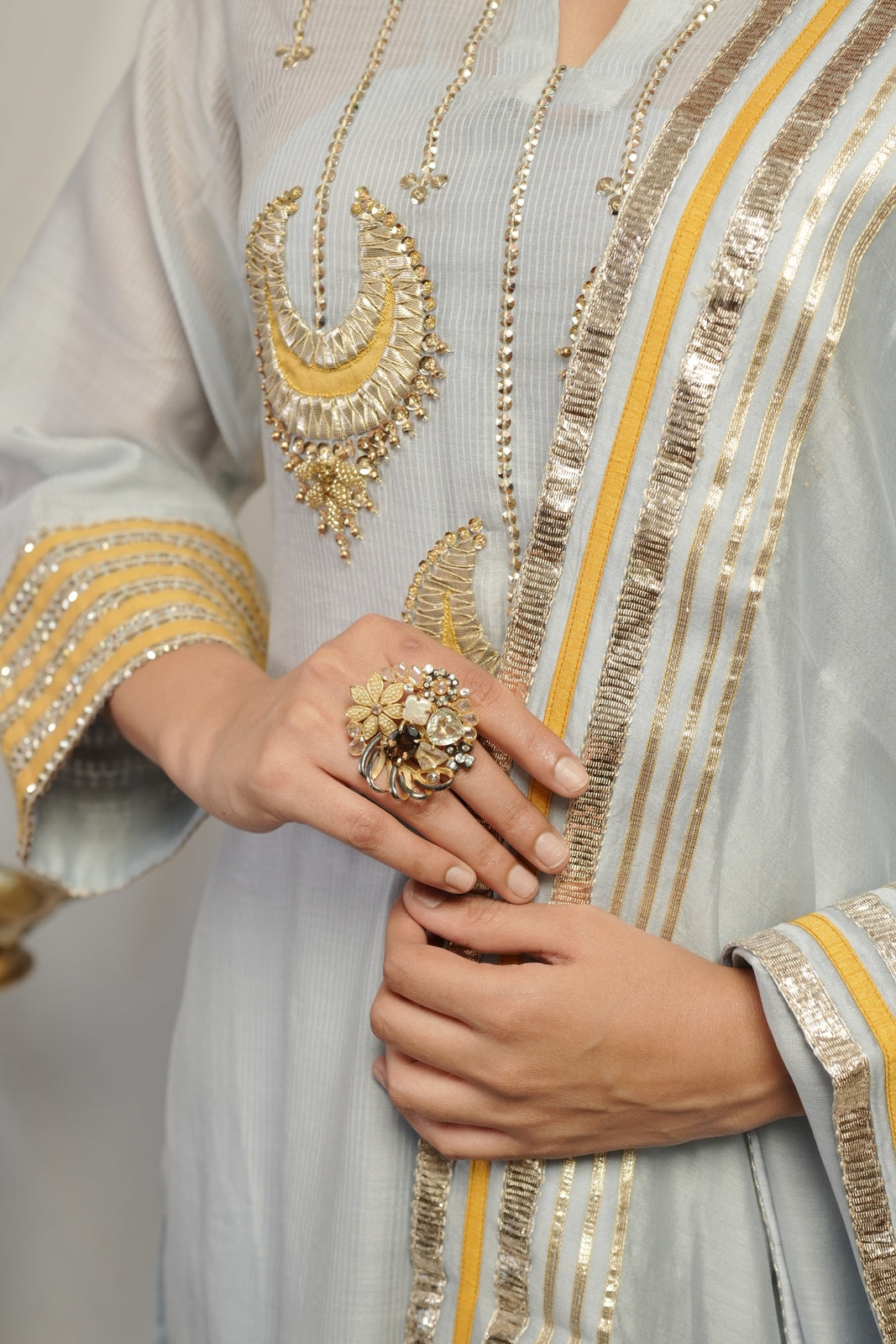 Powder Blue Yellow Kurta Set