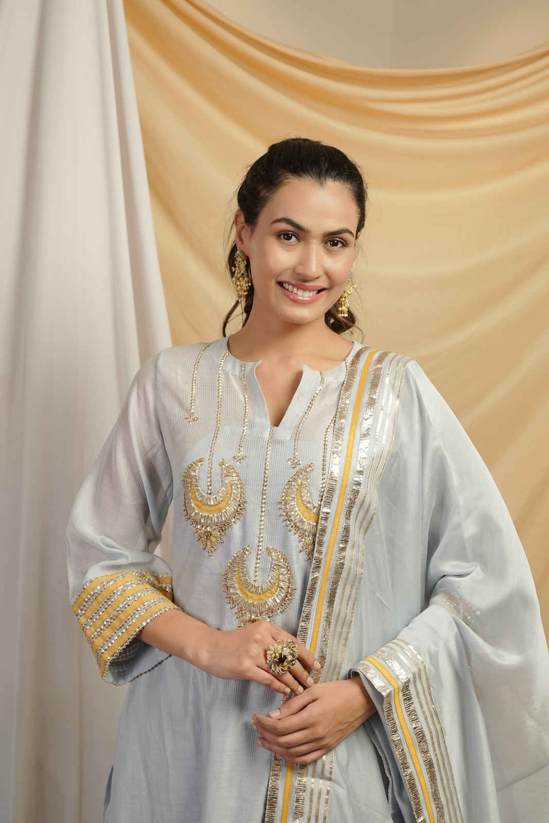 Powder Blue Yellow Kurta Set