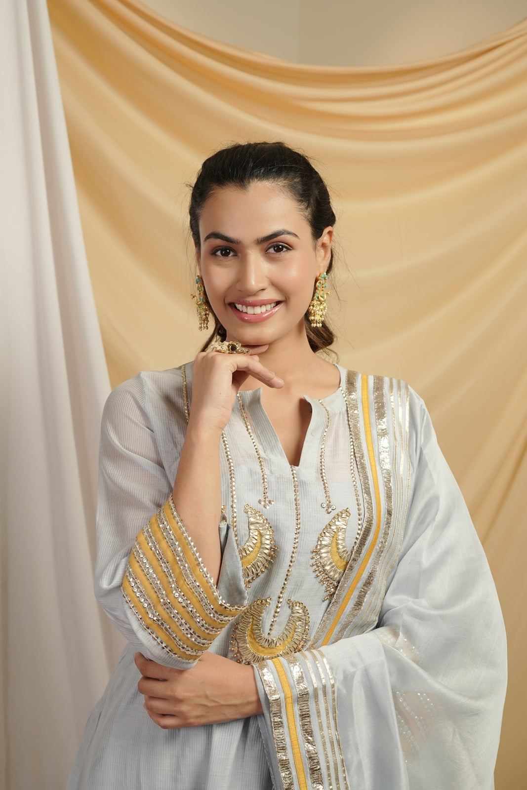 Powder Blue Yellow Kurta Set