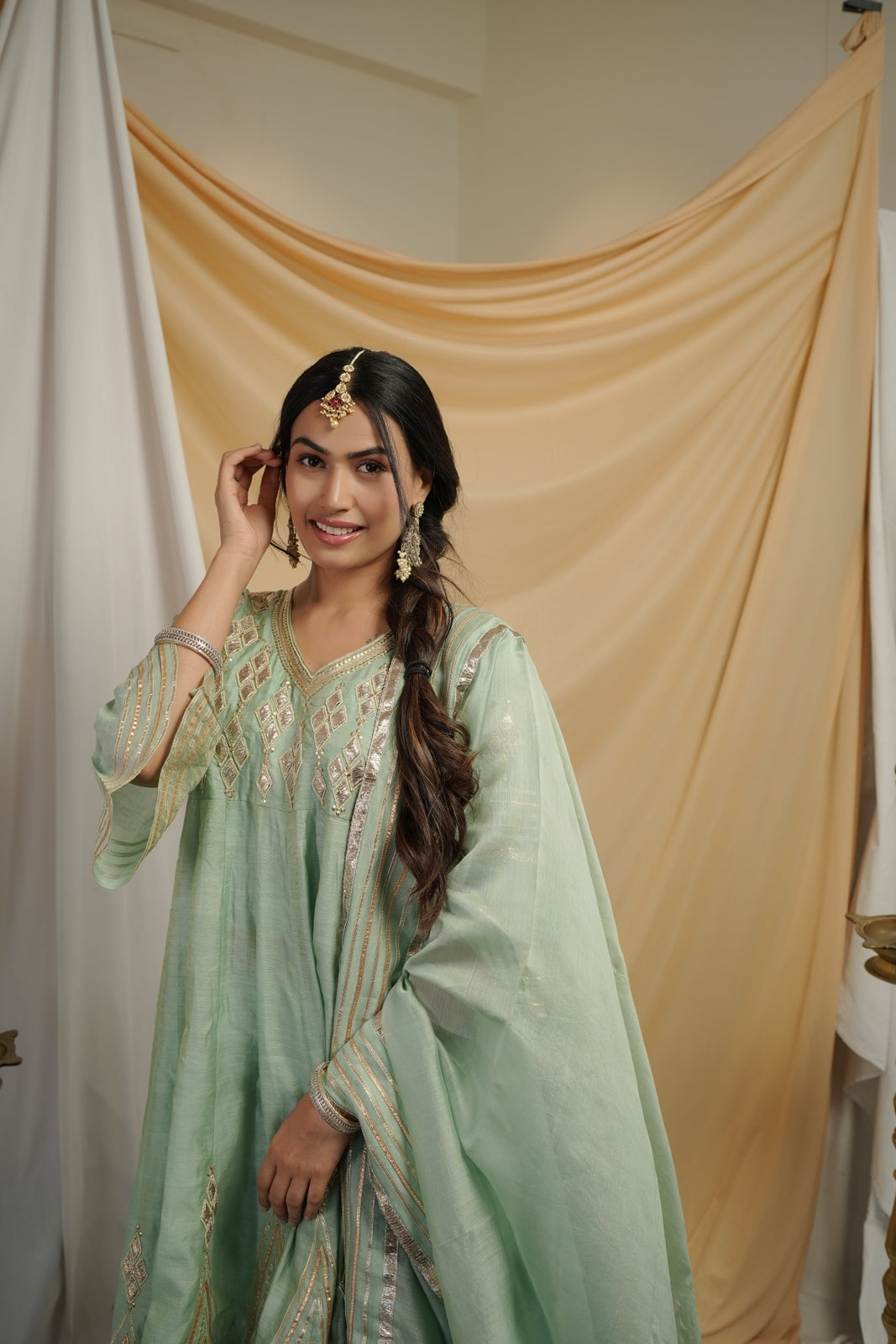 Pista Green Tissue Anarkali