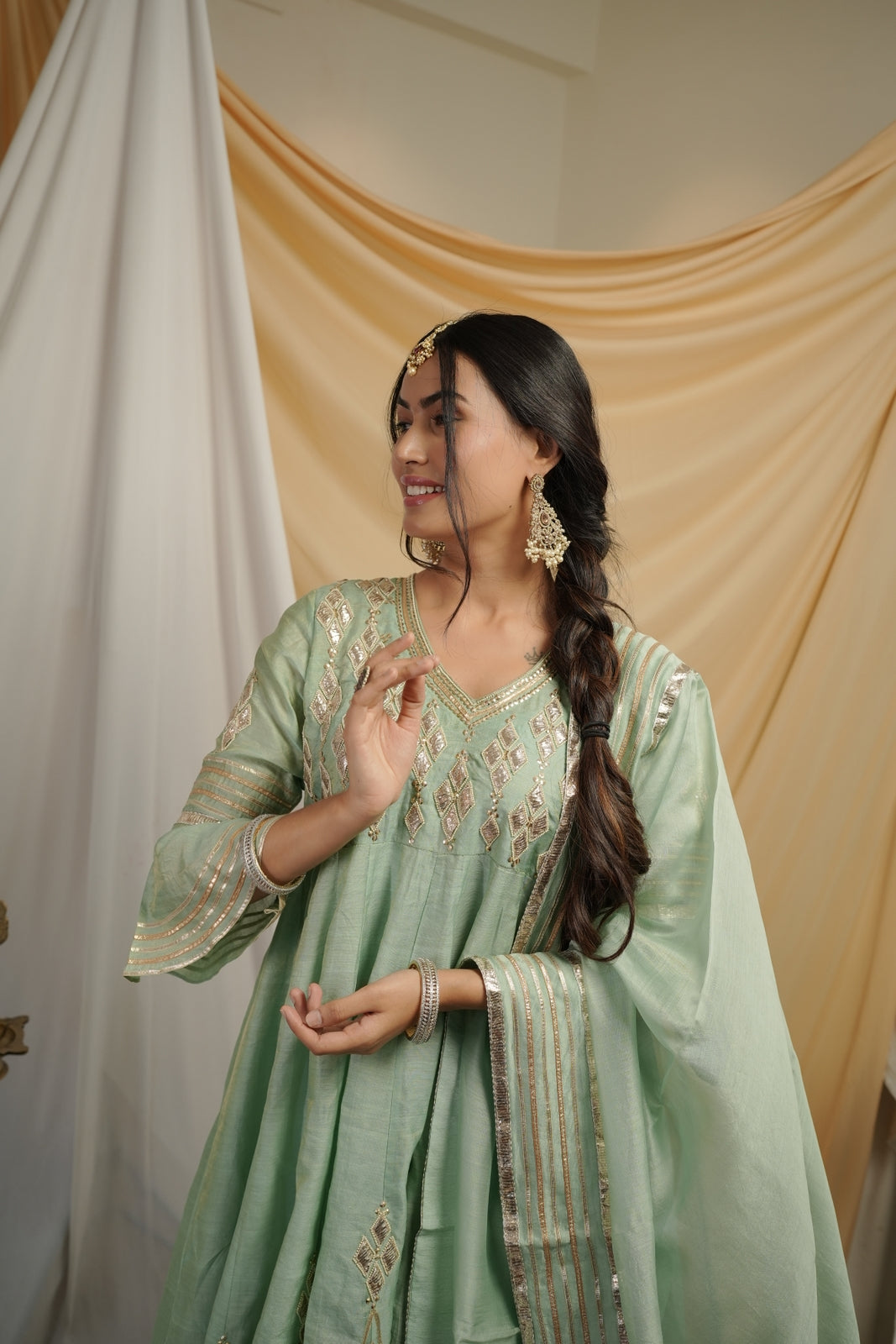 Pista Green Tissue Anarkali