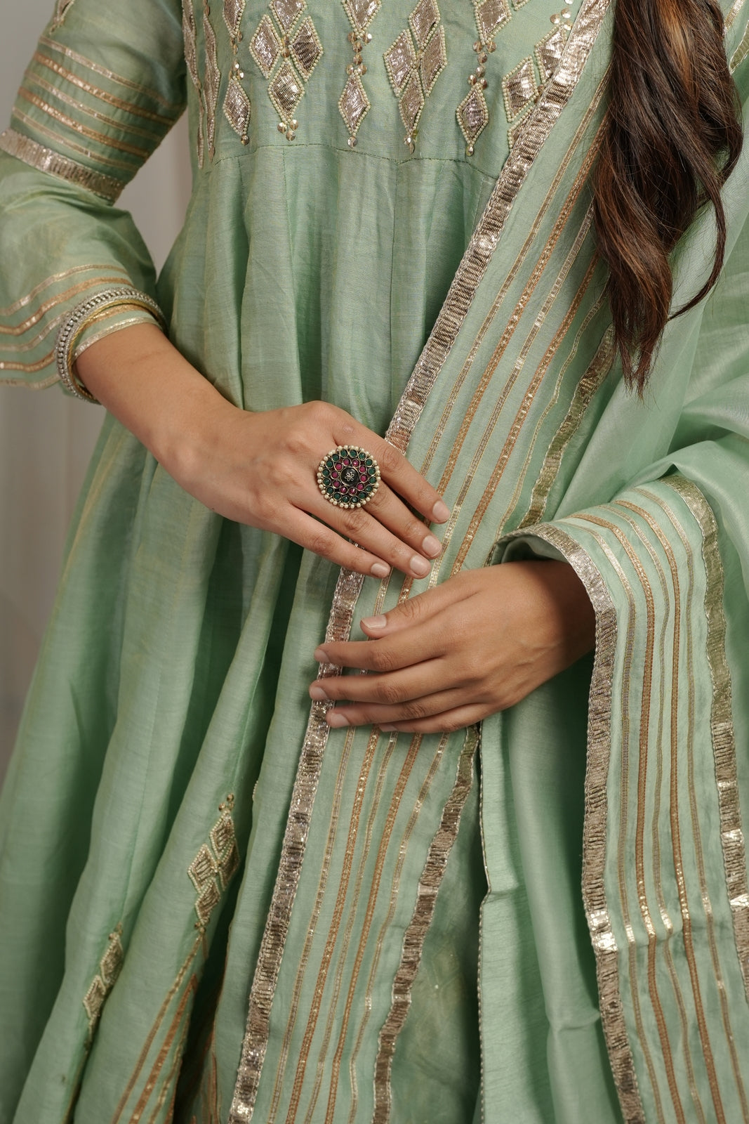 Pista Green Tissue Anarkali