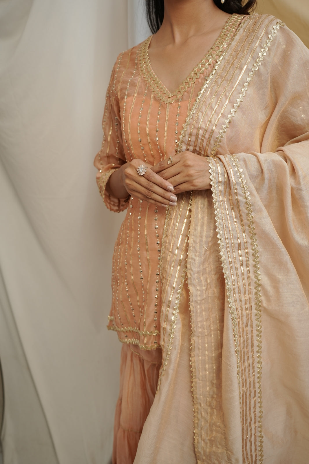 Peach Sharara Set