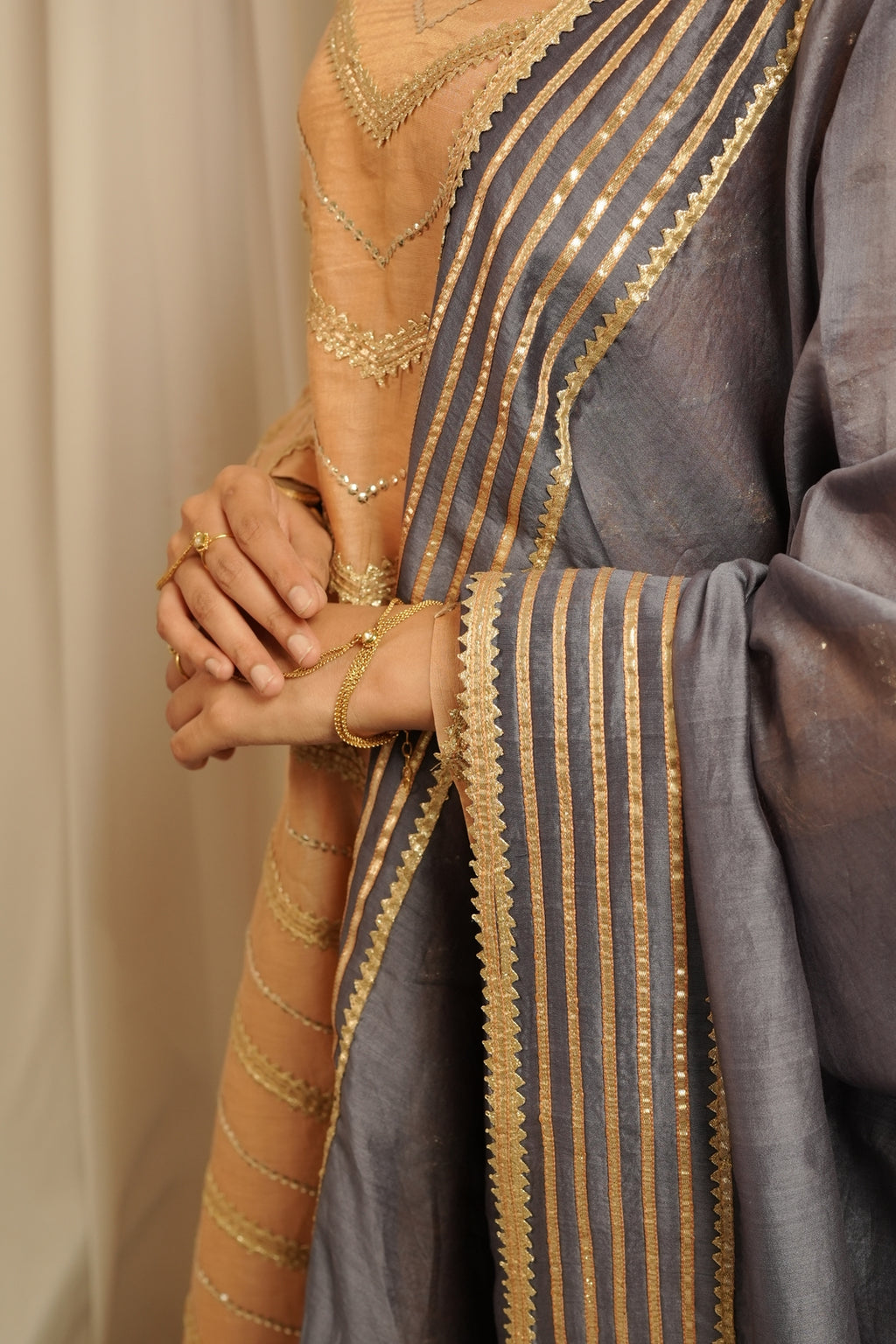 Peach and Grey Kurta Set