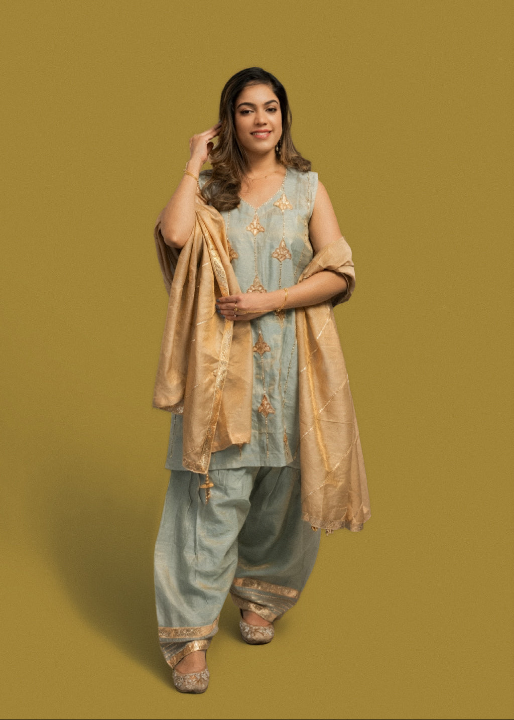 Powder Blue Tissue Salwar Kurta